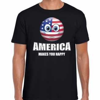 America makes you happy landen t shirt amerika zwart heren emoticon