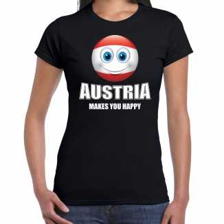 Austria makes you happy landen t shirt oostenrijk zwart dames emoticon