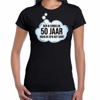 Ben ik eindelijk 50 jaar / sarah verjaardag cadeau t shirt / shirt zwart dames