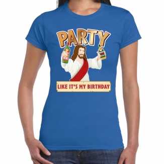 Fout kerst t shirt blauw party jezus dames