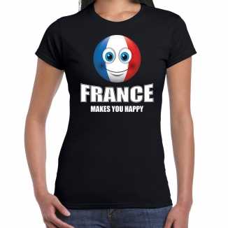 France makes you happy landen t shirt frankrijk zwart dames emoticon