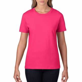 Getailleerde dameskleding t shirt ronde hals fuchsia roze