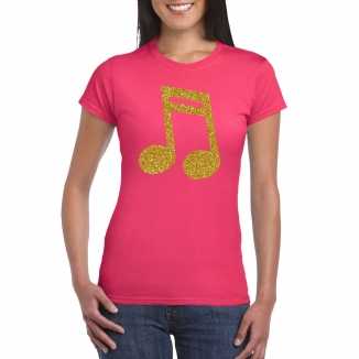 Gouden muziek noot / muziek feest t shirt / kleding roze dames