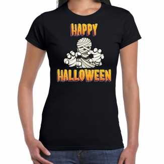 Happy halloween horror mummie verkleed t shirt zwart dames