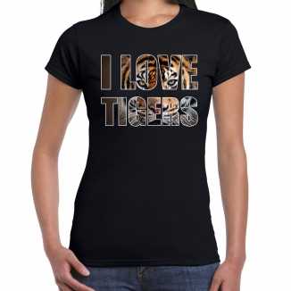 I love tigers tijgers dieren t-shirt zwart dames