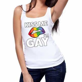 Kiss me i am gay tanktop / mouwloos shirt wit dames