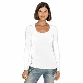 Lang dames t shirt lange mouwen wit ronde hals