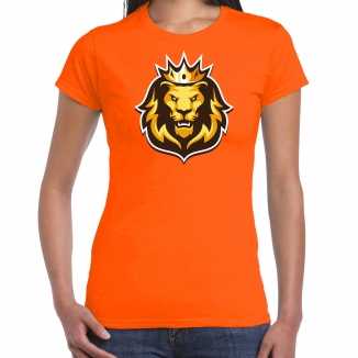 Leeuwenkop kroon koningsdag/ ek/ wk t shirt oranje dames