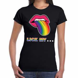 Lick my...mond/tong regenboog gay pride t shirt zwart dames