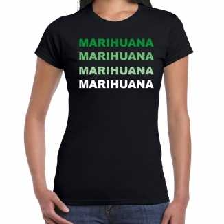 Marihuana drugs fun t shirt zwart groene bedrukking dames