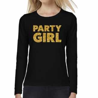 Party girl goud glitter t shirt long sleeve zwart dames