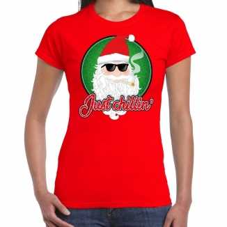 Rood fout kerstshirt / t shirt just chillin dames