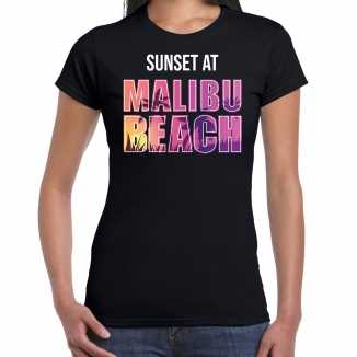 Sunset at malibu beach t shirt / shirt zwart dames