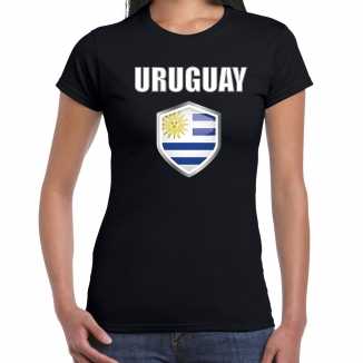 Uruguay landen supporter t shirt uruguayaanse vlag schild zwart dames