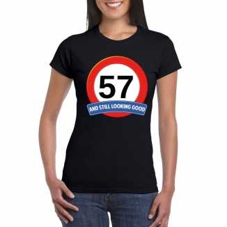 Verkeersbord 57 jaar t shirt zwart dames