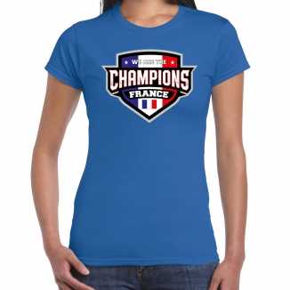 We are the champions france / frankrijk supporter t shirt blauw dames