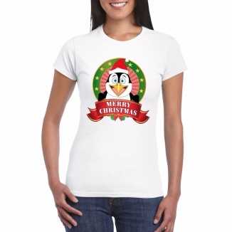 Witte pinguin kerst t shirt dames merry christmas