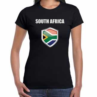 Zuid afrika landen supporter t shirt zuid afrikaanse vlag schild zwart dames