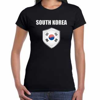 Zuid korea landen supporter t shirt zuid koreaanse vlag schild zwart dames