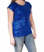 Blauwe glitter pailletten disco shirt dames l xl