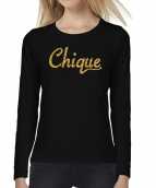 Chique goud glitter tekst t-shirt long sleeve zwart dames