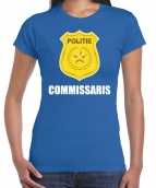 Commissaris politie embleem carnaval t-shirt blauw dames