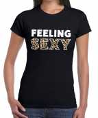 Feeling sexy tekst t-shirt zwart dames panterprint