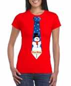 Fout kerst t-shirt rood sneeuwpop stropdas dames
