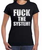 Fuck the system protest t-shirt zwart dames