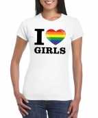 Gay pride shirt i love girls regenboog t-shirt wit dames