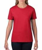 Getailleerde dameskleding t-shirt ronde hals rood