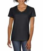 Getailleerde dameskleding t shirt v hals zwart