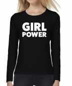 Girl power tekst t-shirt long sleeve zwart dames