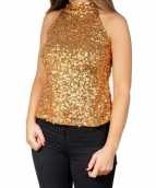 Gouden glitter pailletten disco halter topje shirt dames