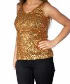 Gouden glitter pailletten disco topje mouwloos shirt dames