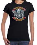 Halloween rock roll skelet verkleed t-shirt zwart dames