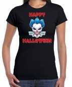 Happy halloween blauwe horror clown verkleed t-shirt zwart dames