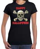 Happy halloween horror schedel verkleed t-shirt zwart dames