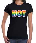 Hot gay pride t-shirt zwart dames