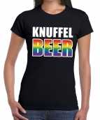 Knuffel beer gay pride t-shirt zwart dames