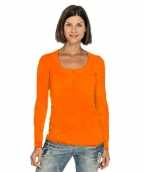 Lang dames t-shirt lange mouwen oranje ronde hals