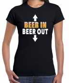 Oktoberfest beer in beer out drank fun t-shirt zwart dames
