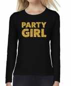 Party girl goud glitter t-shirt long sleeve zwart dames
