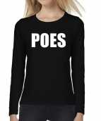 Poes tekst t-shirt long sleeve zwart dames