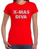 Rode foute kerst t-shirt bij mas diva zilveren letters dames