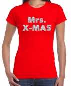 Rode foute kerst t-shirt mrs bij mas zilveren letters dames