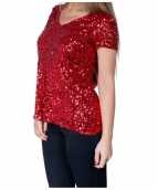 Rode glitter pailletten disco shirt dames