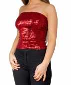 Rode glitter pailletten disco strapless topje shirt dames