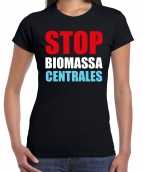 Stop biomassa centrales demonstratie protest t-shirt zwart dames