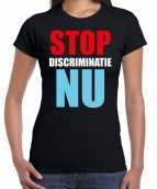 Stop discriminatie nu demonstratie protest t-shirt zwart dames